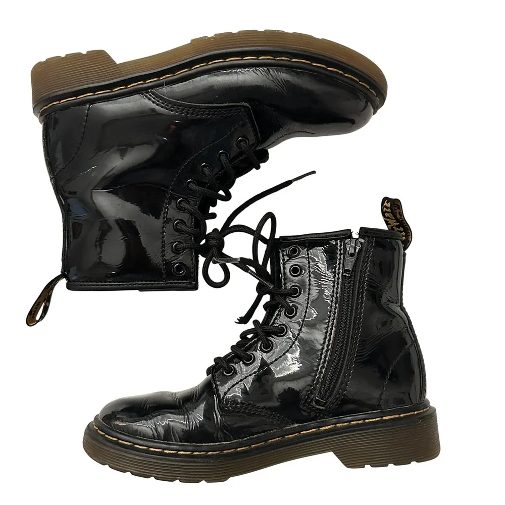 Kids Dr Martens 1460 Patent Leather Combat Boots Side Zip Black Size UK 13 US 1